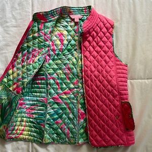 Lily Pulitzer Kids Light Puffer Vest Bright Pink with Green Inside Pattern